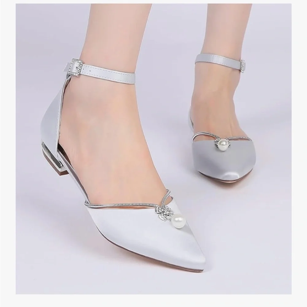 Elegant Silver Women's Ankle Strap Shoes - Picture 2 of 5